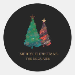 可愛いスパークリーの水色クリスマスツリー ラウンドシール