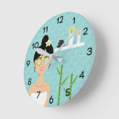 可愛いスパ女性キャンドル&竹イラストレーション ラウンド壁時計 (傾斜)
