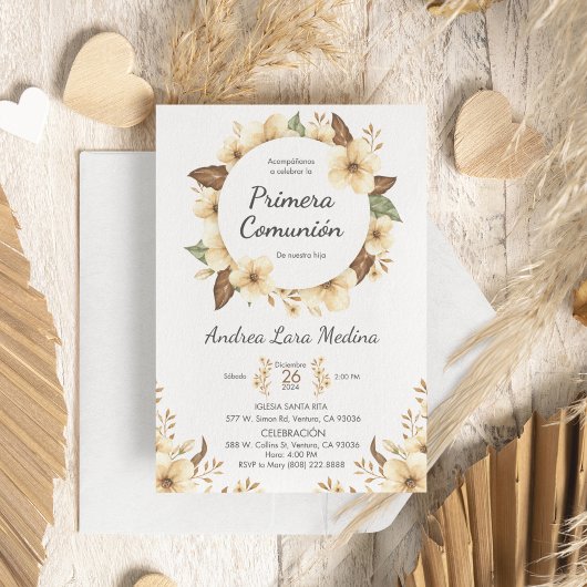 可愛いスペインの黄色い花第1聖餐式 招待状