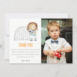 可愛いスポーティサッカー選手ライオンフォト誕生日 サンキューカード