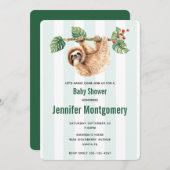 可愛いスロぶら下がったスの逆さ水色シャワー 招待状 (正面/裏面)