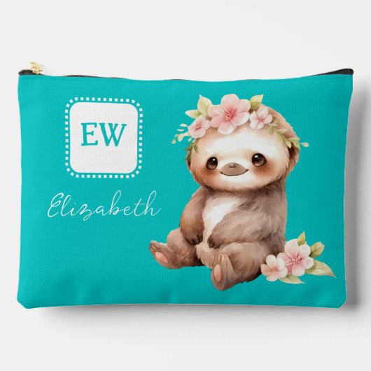 可愛いスロット追加イニシャル名ターコイズ アクセサリーポーチ (正面)