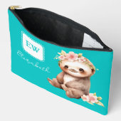 可愛いスロット追加イニシャル名ターコイズ アクセサリーポーチ (見開き)