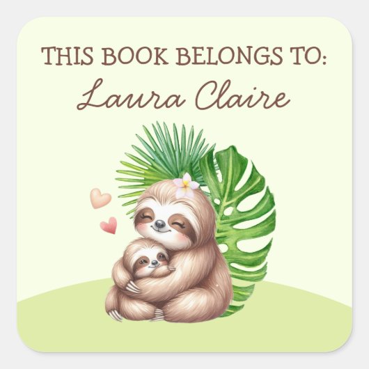 可愛いスロース「この本は持っている」プロパティステッカー スクエアシール (正面)