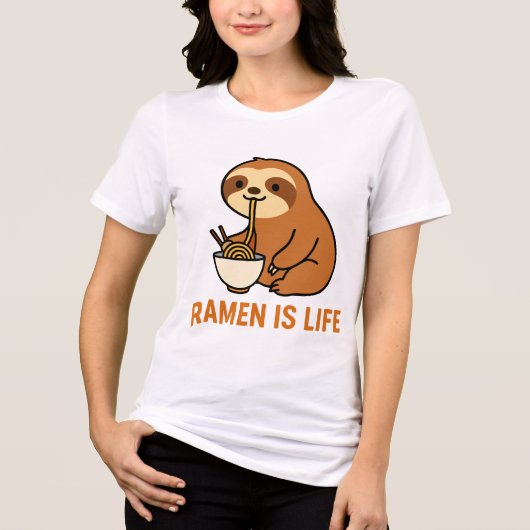 可愛いスロ食べスのラーメン – 麺おもしろい好き トライブレンドＴシャツ (正面)