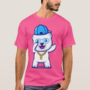 可愛いスワッグポーラークマ帽子と金ゴールドチェーンneckl tシャツ