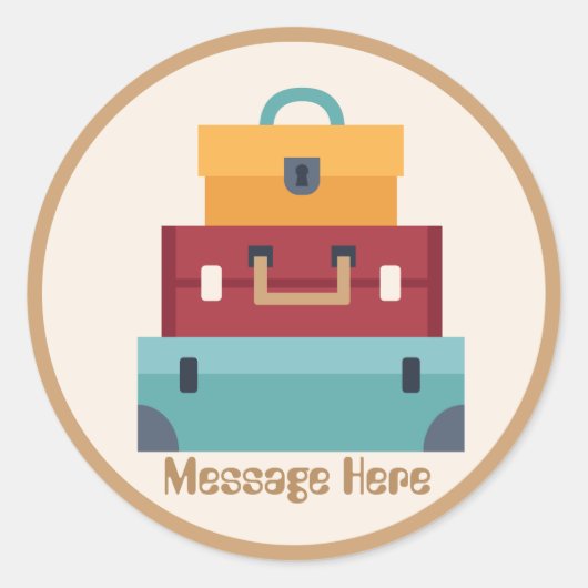 可愛いスーツケース旅行アドベンチャー追加メッセージシール ラウンドシール (正面)