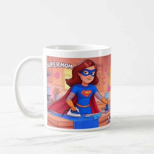 可愛いスーパーママおもしろいマグ – ママへの贈り物 コーヒーマグカップ (左)
