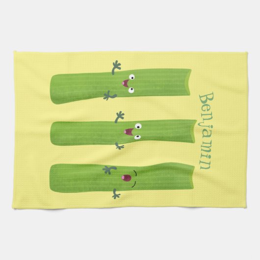 可愛いセロリにトリオ漫画の野菜を付ける キッチンタオル (横)