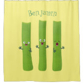 可愛いセロリにトリオ漫画の野菜を付ける シャワーカーテン (正面)