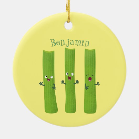 可愛いセロリにトリオ漫画の野菜を付ける セラミックオーナメント (裏面)
