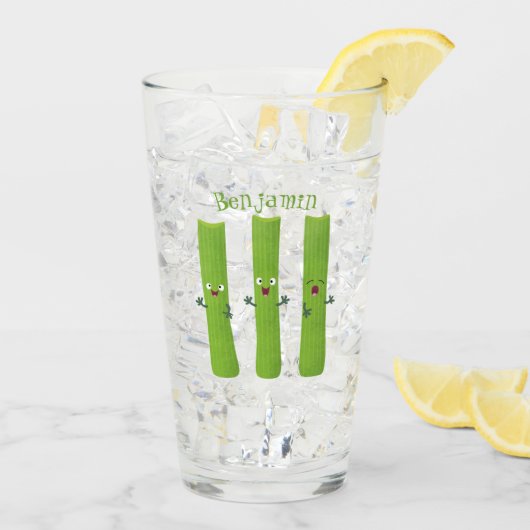 可愛いセロリにトリオ漫画の野菜を付ける タンブラーグラス (アイス裏面)