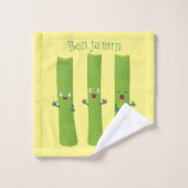 可愛いセロリにトリオ漫画の野菜を付ける バスタオルセット (ウォッシュタオル)