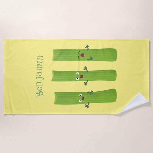 可愛いセロリにトリオ漫画の野菜を付ける ビーチタオル (正面)