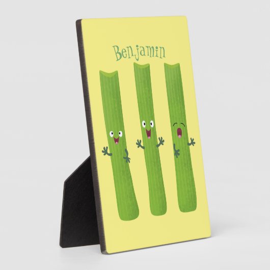 可愛いセロリにトリオ漫画の野菜を付ける フォトプラーク (側面)