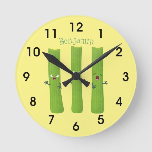 可愛いセロリにトリオ漫画の野菜を付ける ラウンド壁時計 (正面)