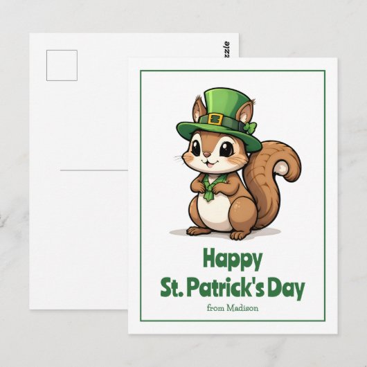可愛いセントパトリックの日リスとグリーンハット ポストカード (正面/裏面)