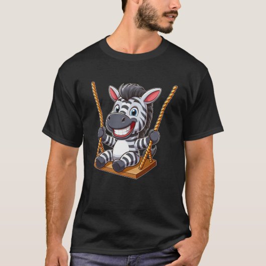 可愛いゼブラのスイングカートゥーン笑い Tシャツ (正面)