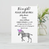 可愛いゼブラサファリジャングルパターン動物ベビーガール 招待状 (スタンド正面)