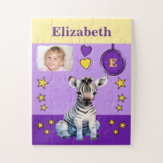 可愛いゼブラ写真名紫の黄色の子供 ジグソーパズル (縦)