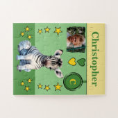 可愛いゼブラ写真名緑の黄色の子供 ジグソーパズル (横)