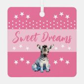 可愛いゼブラshhh追加の名前が眠っているピンク メタルオーナメント (裏面)