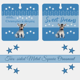 可愛いゼブラshhh追加の名前が青く眠っている メタルオーナメント