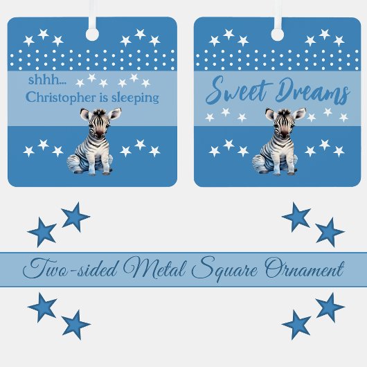 可愛いゼブラshhh追加の名前が青く眠っている メタルオーナメント