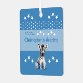 可愛いゼブラshhh追加の名前が青く眠っている メタルオーナメント (正面左)