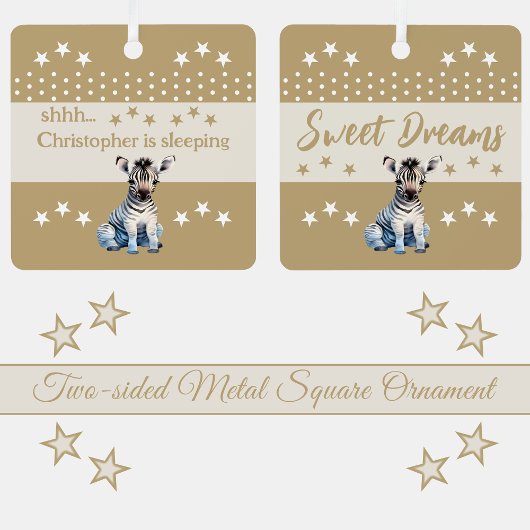 可愛いゼブラshhh追加の名前は眠っている茶色 メタルオーナメント