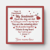 可愛いソウルメイト語アート愛の詩の名前 フォトプラーク (正面)