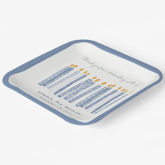 可愛いソフトパステルブルーウォーター誕生日キャンドル ペーパープレート (傾斜あり)