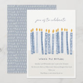 可愛いソフトパステルブルーウォーター誕生日キャンドル 招待状 (正面/裏面)