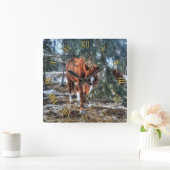 可愛いソレルマーレと枝の馬の恋人ギフト スクエア壁時計 (ホーム)