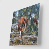 可愛いソレルマーレと枝の馬の恋人ギフト スクエア壁時計 (傾斜)