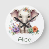 可愛いゾウの水彩画の名前 | ラウンド壁時計 (正面)