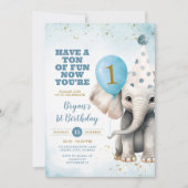 可愛いゾウ今あなたの1つの誕生日バルーンパーティー 招待状 (正面)
