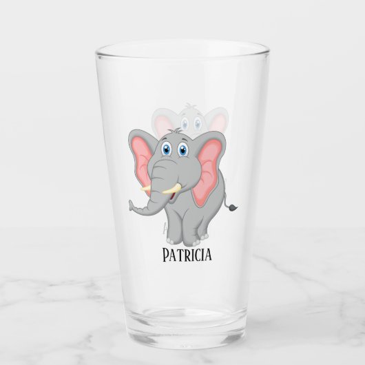 可愛いゾウ好きの人が名前をガラスに加える タンブラーグラス (正面)
