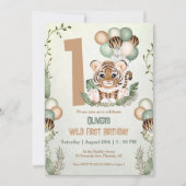 可愛いタイガーカッブワイルドワンボーイ1歳誕生日 招待状 (正面)