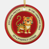 可愛いタイガーキャット図解入りの、写真付きのクリスマス セラミックオーナメント (正面)