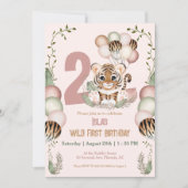 可愛いタイガーサファリピンクワイルドガール2歳の誕生日 招待状 (正面)