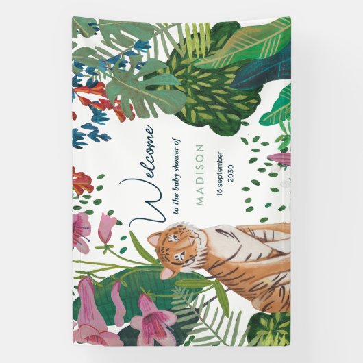 可愛いタイガージャングルママ赤ちゃんシャワー 横断幕 (縦)