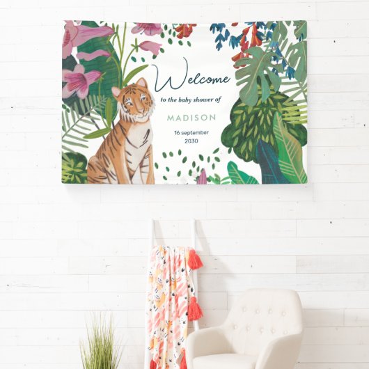 可愛いタイガージャングルママ赤ちゃんシャワー 横断幕 (インサイチュ)