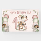 可愛いタイガーピンクガールサファリ1stバースデーバナー 横断幕 (横)