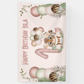 可愛いタイガーピンクガールサファリ1stバースデーバナー 横断幕 (縦)