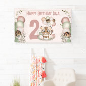 可愛いタイガーピンクガールサファリ2nd誕生日バナー 横断幕 (インサイチュ)