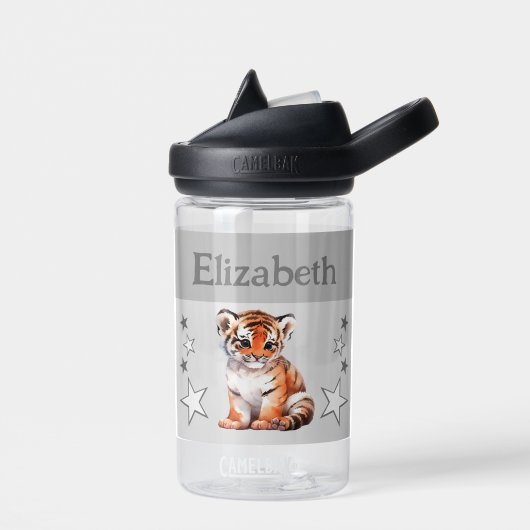 可愛いタイガー星の子供グレーで名前を追加 ウォーターボトル (左面)