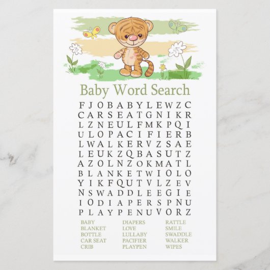 可愛いタイガー赤ちゃんシャワー単語検索ゲーム (正面)