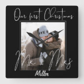 可愛いタイポグラフィ初めてのクリスマスミセス・フォト スクエア壁時計 (正面)