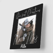 可愛いタイポグラフィ初めてのクリスマスミセス・フォト スクエア壁時計 (傾斜)